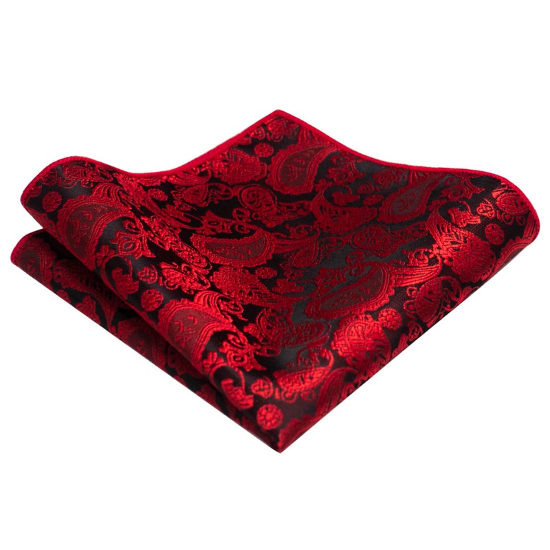 JEMYGINS Red Paisley Tie Wedding Business Silk Necktie and Pocket Square, Hankerchief with Tie Clip Sets for Men(2) - Image 2